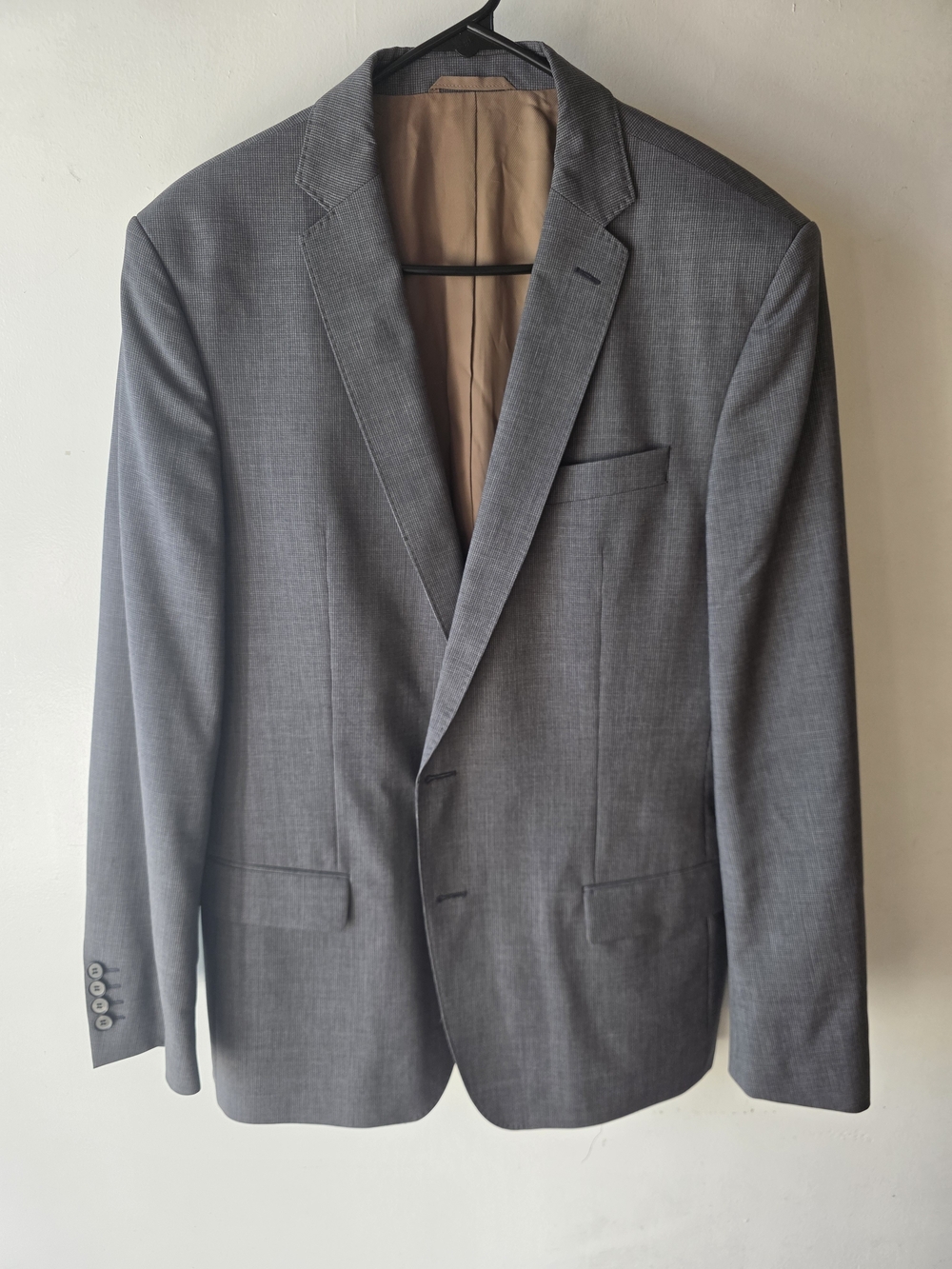 René Lezard Gray Micro Check Pure Wool Sport Coat Blazer 52 EU 42R Shaped Fit